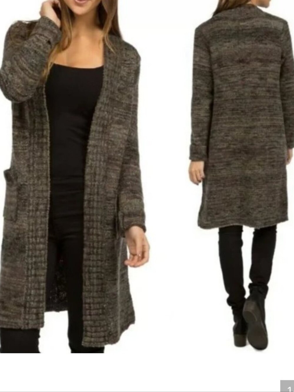 prAna Estelle Duster Cardigan Sweater XL Longline Marled Knit Open Front